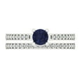 thumbnail image 2 of 0.85 ct Brilliant Round Cut Blue Sapphire 14k White Gold Solitaire with Accents Engagement Bridal Wedding Ring Band Set size 6.75, 2 of 7