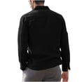 thumbnail image 4 of Cotton Linen Button Blouse for Men Lapel Long Sleeve Shirts with Pockets Solid Color Loose-Fit Casual Tops, 4 of 5