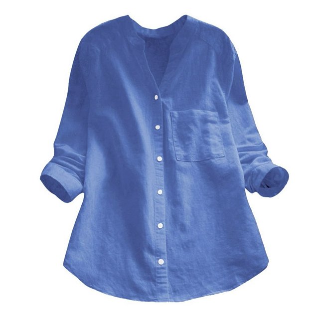 Chemises Boutonnées pour Femmes Blouse de Travail Décontractée à Manches Longues en Lin de Coton