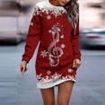 thumbnail image 2 of Women Christmas Outfit Women's Autumn Winter Holiday Print Round Neck Long Sleeve Everyday Comfortable Flowy Dress Red XL, 2 of 4