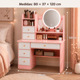 thumbnail image 3 of Zocalo Tocador para Adultos con Espejo LED, 6 Cajones, 80*37*120 cm, Rosa, 3 of 7