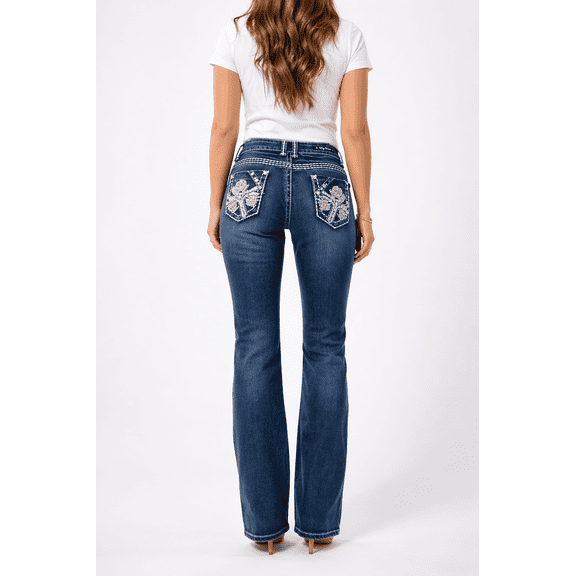 Jack David Women's Rhinestone Mid Rise Bootcut Stretchy Denim Jeans Pants (Bootcut Blue S96-pb. )