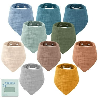 Baby Bibs 10 Pack Bandana Bibs 100% Cotton 6-Layer Soft Absorbent Drool Bibs for Boys and Girls