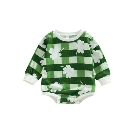 

Ma&Baby Baby Girl Boy St.Patrick s Clothes Clover Print Sweatshirt Romper Crewneck Long Sleeve Bodysuit