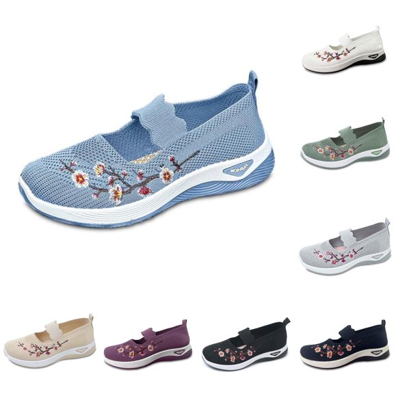 Women's Breathable Mesh Casual Shoes, Embroidered Lightweight, Everyday Footwear, Comfortable Walking