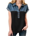 thumbnail image 2 of OGLCCG Denim Shirts for Girls Button Up V Neck Lapel Collar Casual Short Sleeve Tees-Shirts Fashion Patchwork Western Blouses 4-15 Years, 2 of 5
