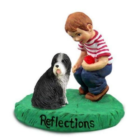 RBD95 Bearded Collie Reflections w/Boy Figurine