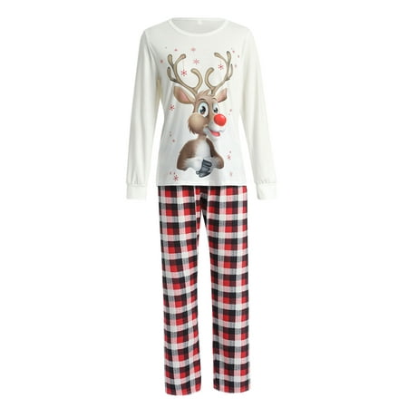 RUEWEY Christmas Parent-child Pajamas Long Sleeves Tops+Trousers Elk Pattern Festive Accessory