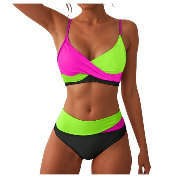 WUANDIXFA Womens Bikini Set Women High Waisted Bikini Fashion Two Piece Retro Ruched High Waist Print Bikini Set Green,L