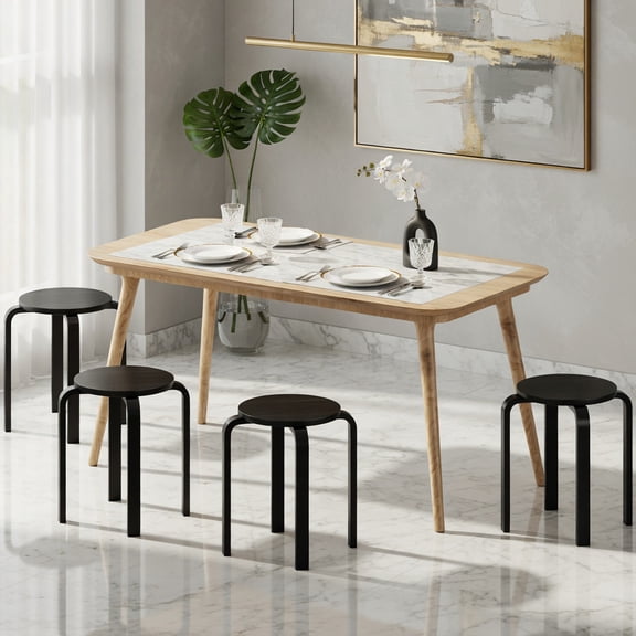 Demi Bonn 18 Inch Stackable Bentwood Dining Chairs Set of 4 with Round Top, Modern Armless Kitchen Chairs for Dining Room Restaurant, Lightweight & Anti-Slip Pads, Black