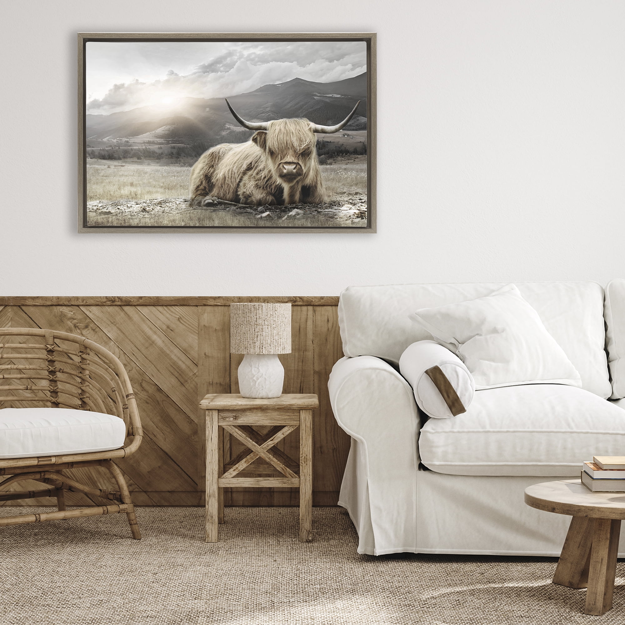 Stupell Industries Cattle Resting in Morning Sun Brown Framed Floater Canvas Wall Art, design by CAD Designs