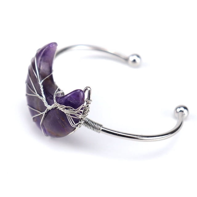 Granjero Gordo Pulsera de cuentas hecha a mano, pulsera de luna de piedra natural envuelta en hilo de plata hecha a mano, violeta