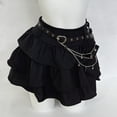 thumbnail image 4 of XIAONU Womens Tiered Ruffle Mini Skirt Star Chain Belt High Waist Gothic Street Bottoms, 4 of 5