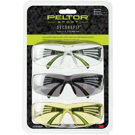 3M Peltor SF4003PK6 Sport SecureFit 400 Shooting/Sporting Glasses Black/Green Frame Gray/Amber/Clear Polycarbonate Lens (Best Color Lenses For Shooting)