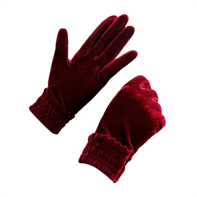 Gants Rouges Mitaines Courtes en Velours pour Femmes Poignet Longs Flapper Banquet des Années 1920
