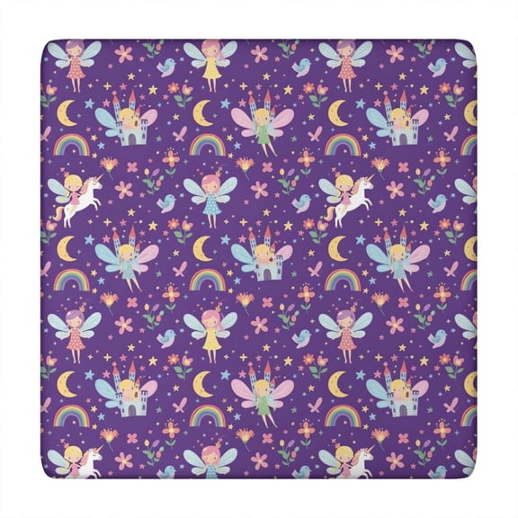 Purple Fairy Unicorn Pattern Square Fitted Tablecloth with Elastic Edge,Square Table Cover,Washable Elastic Table Cover for Home Kitchen Party Decor 34"x34"