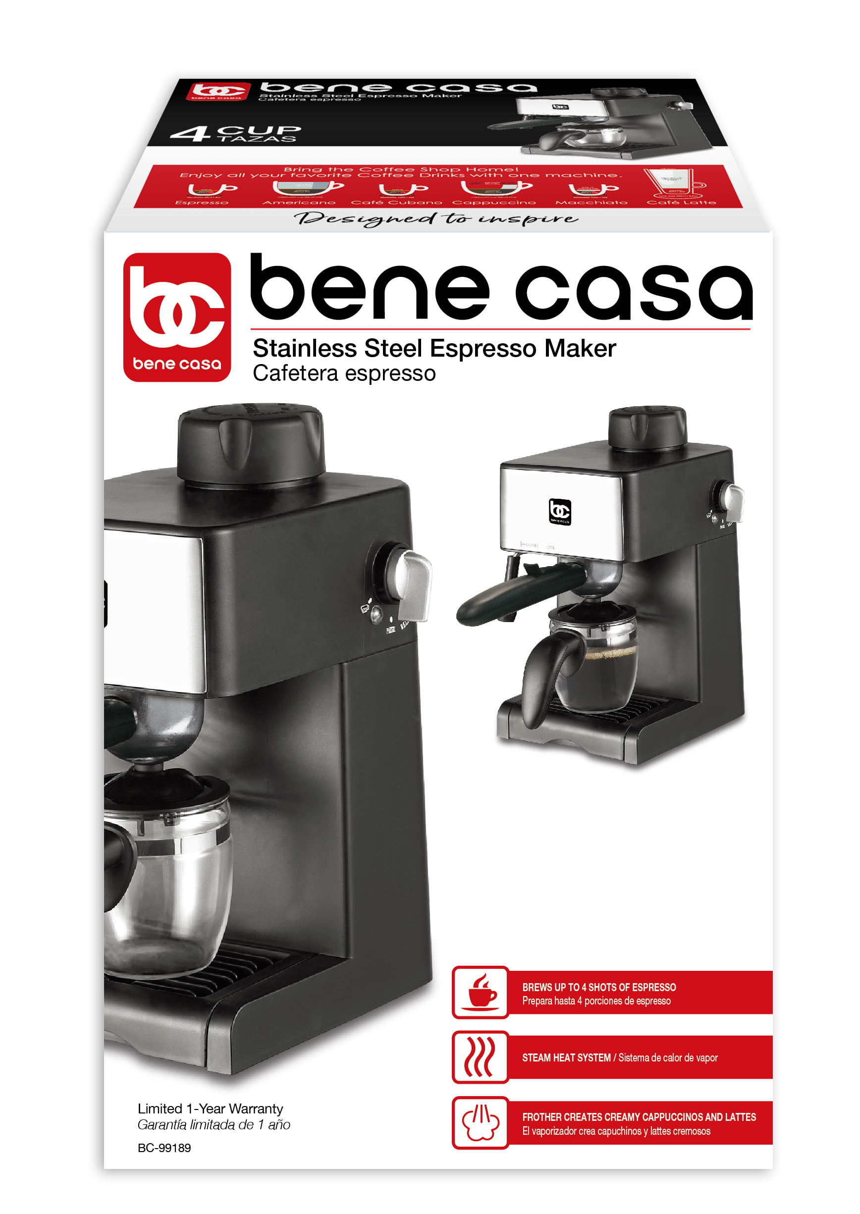 Bene Casa 1 cup aluminum, stovetop, espresso maker w/ side pour spout