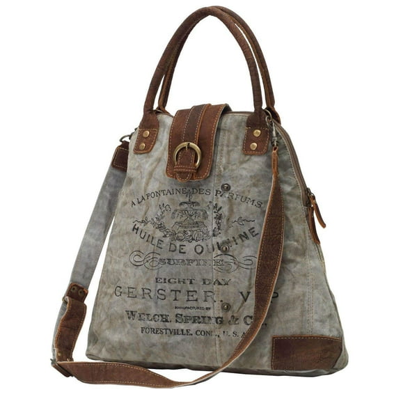 Myra Bag Upcycled Gerster Shoulder Bag - Measures 16 inches wide by 15 inches high by 6 inches deep - Runs Large