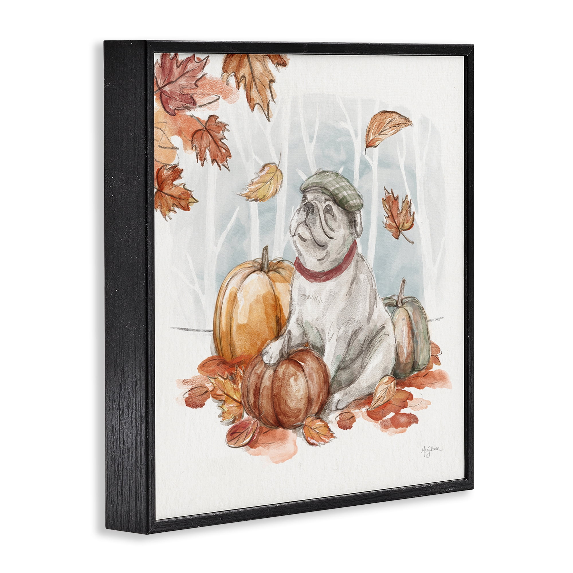 Stupell Industries Autumnal Bulldog Scene Holiday Painting Black Framed Art Prints Wall Art, 24 x 24