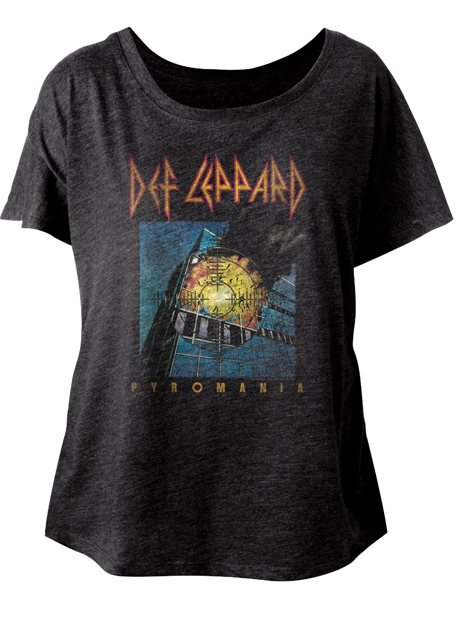 Ladies Def Leppard Faded Pyromania Dolman Shirt Black, Small