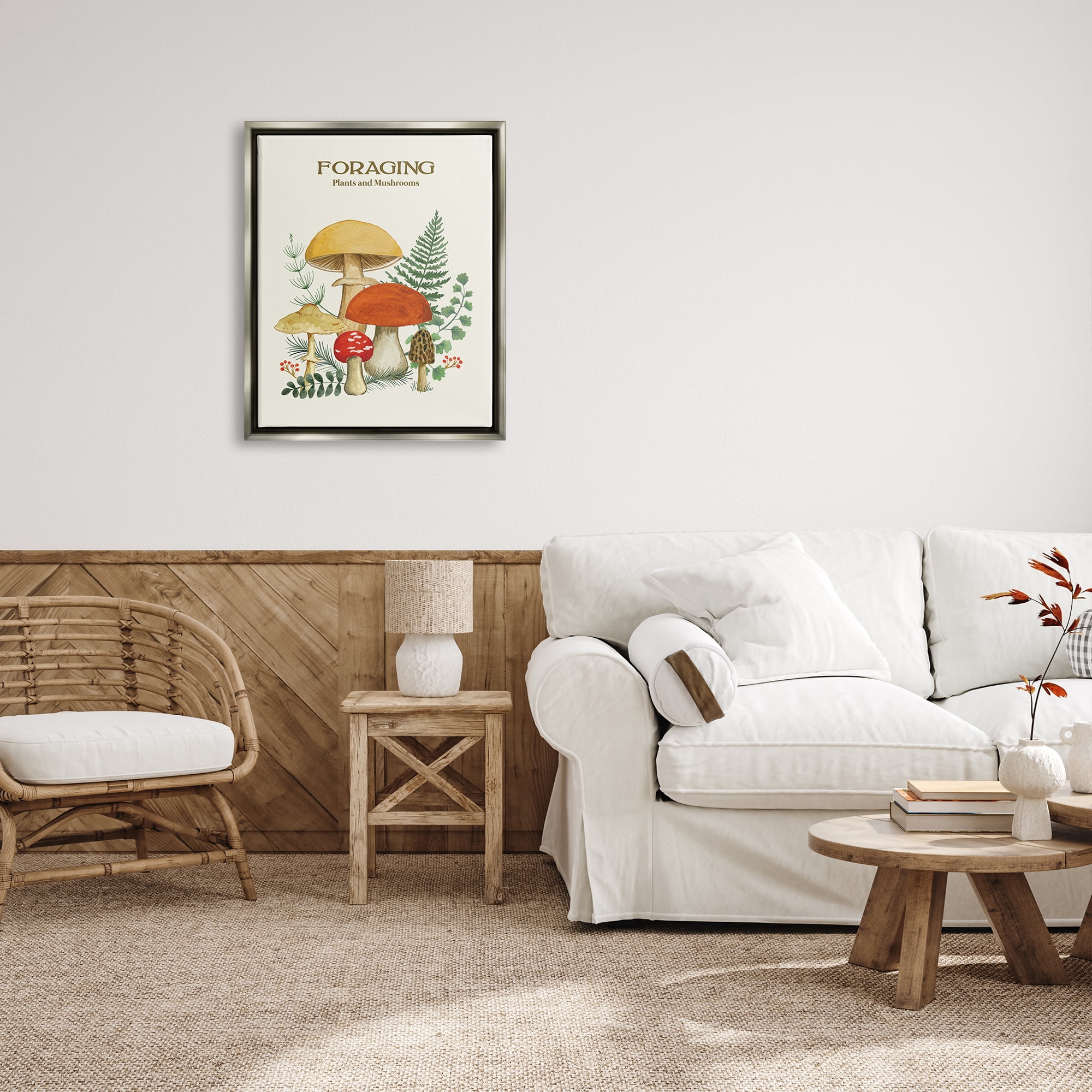 Stupell Industries Botanical Plants & Mushrooms Botanical & Floral Painting Gray Floater Framed Art Print Wall Art, 25 x 31