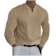thumbnail image 1 of Camisa informal para hombre Blusa de manga larga con cuello en V sólida Tops Pompotops  oipoqjl34905, 1 of 5