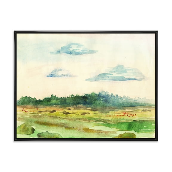 Designart 'Summer Landscape Of Green Blossoming ' Traditional Framed Canvas Wall Art Print