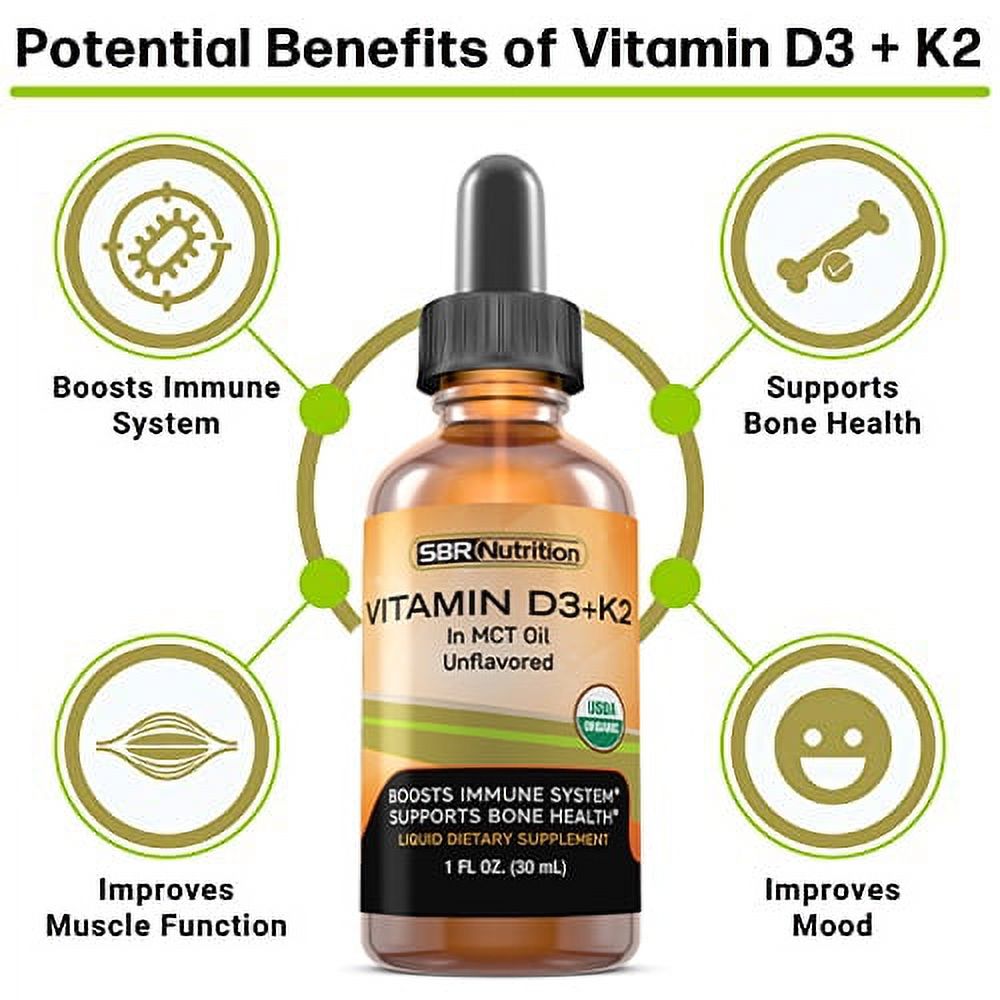 MAX ABSORPTION Vitamin D3 + K2 (MK-7) Sublingual Liquid Drops with MCT Oil | Naturally Unflavored | Helps Support Strong Bones and Healthy Heart, Boost Immune System