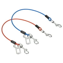 Uxcell Chew Proof Dog Leash, 16 in Dog Seat Belt Harness with Double Clips Leash Extender Steel Braided Vehicle Tether, (Red/Blue, 2 Pcs), Intended for Pet Car Safety/Walking/Training