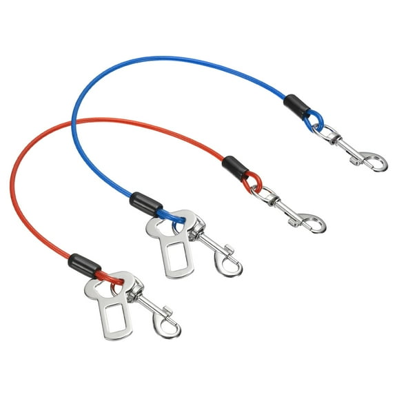 Uxcell Chew Proof Dog Leash, 16 in Dog Seat Belt Harness with Double Clips Leash Extender Steel Braided Vehicle Tether, (Red/Blue, 2 Pcs), Intended for Pet Car Safety/Walking/Training