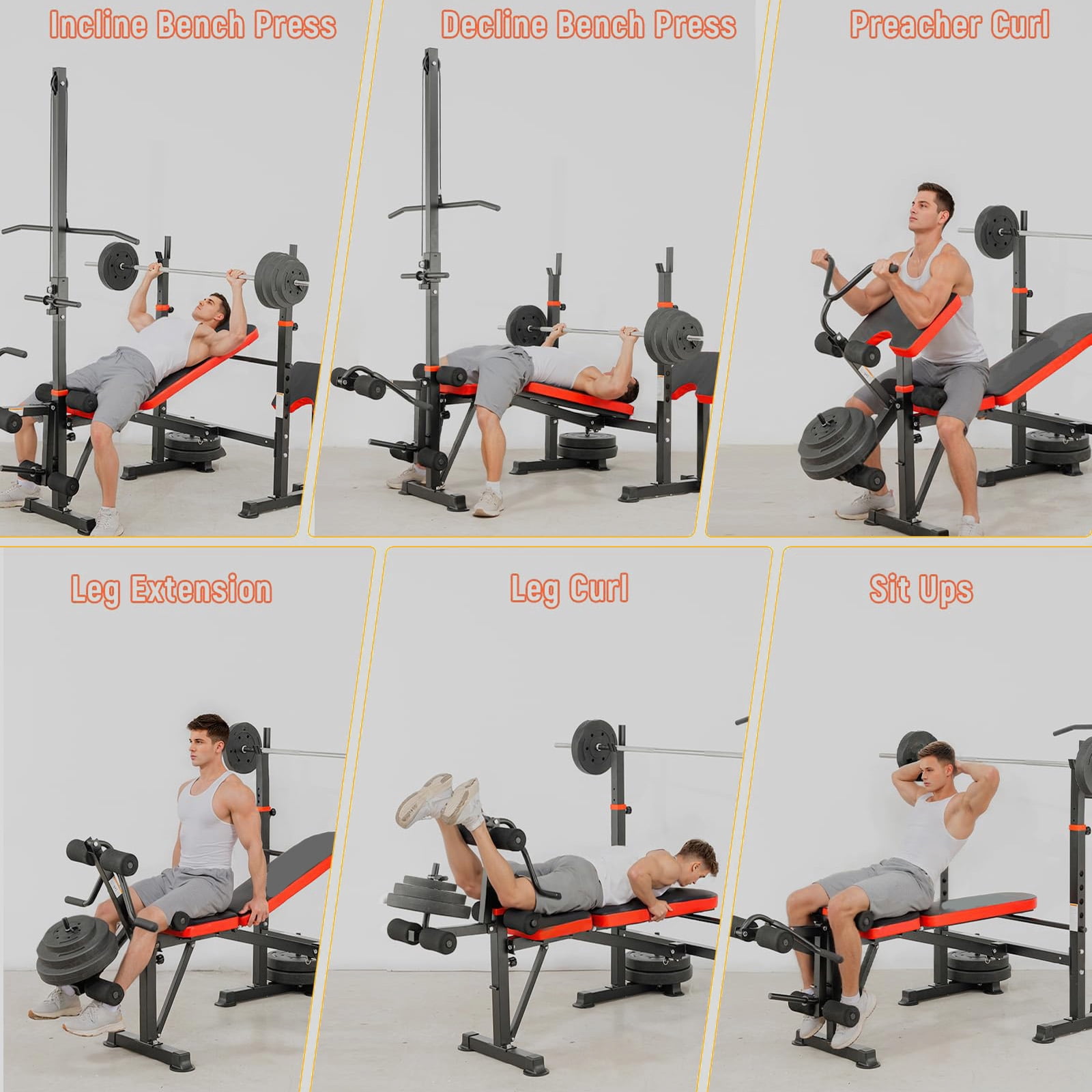 1500LBS 8-in-1 Adjustable Olympic Weight Bench with Squat Rack & Leg Developer, Multi-Function Home Gym Workout Station for Full-Body Strength Training