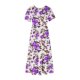 thumbnail image 3 of Puntoco Vestido Midi De Moda Para Mujer, Vestido Retro Con Estampado Floral En Capas, Doble Bolsillo, Manga Corta, Cuello Redondo, Morado Xxl,Regalos Para Mujer Joven, 3 of 4