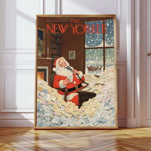 Vintage New Yorker Christmas Poster, 1948 Santa Claus Mail Holiday Art Poster Size 24''x36''-Gategoo