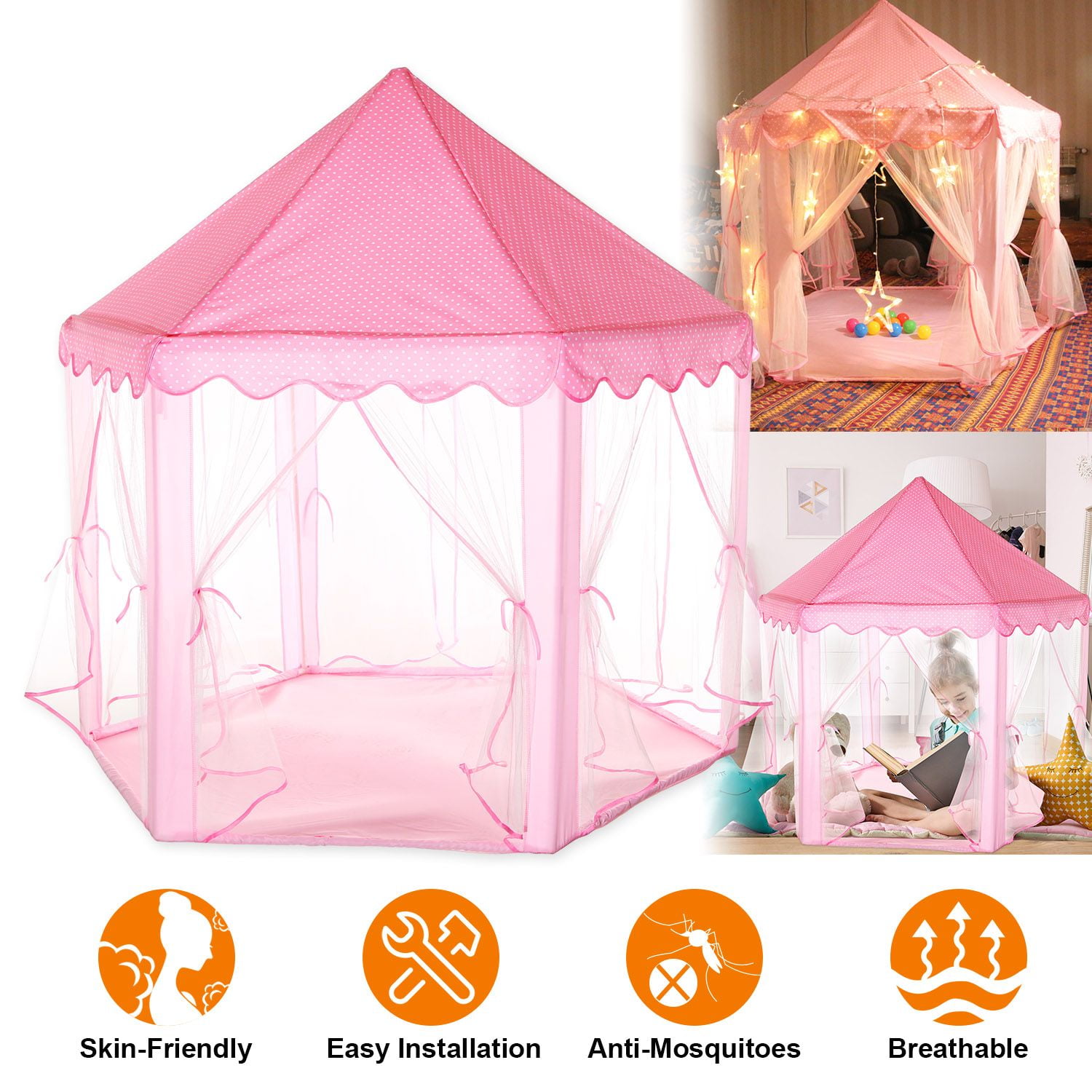 AsterOutdoor Kids Play Tents Princess for Girls Princess Castle Children Playhouse Indoor Outdoor Use w/ Carry Case