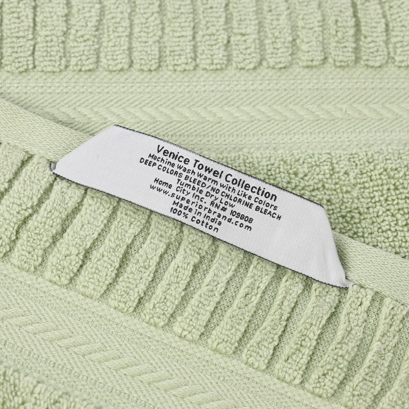 Superior Venice Ribbed Textured Border Zero Twist Bath Sheets, Set of 2, Green