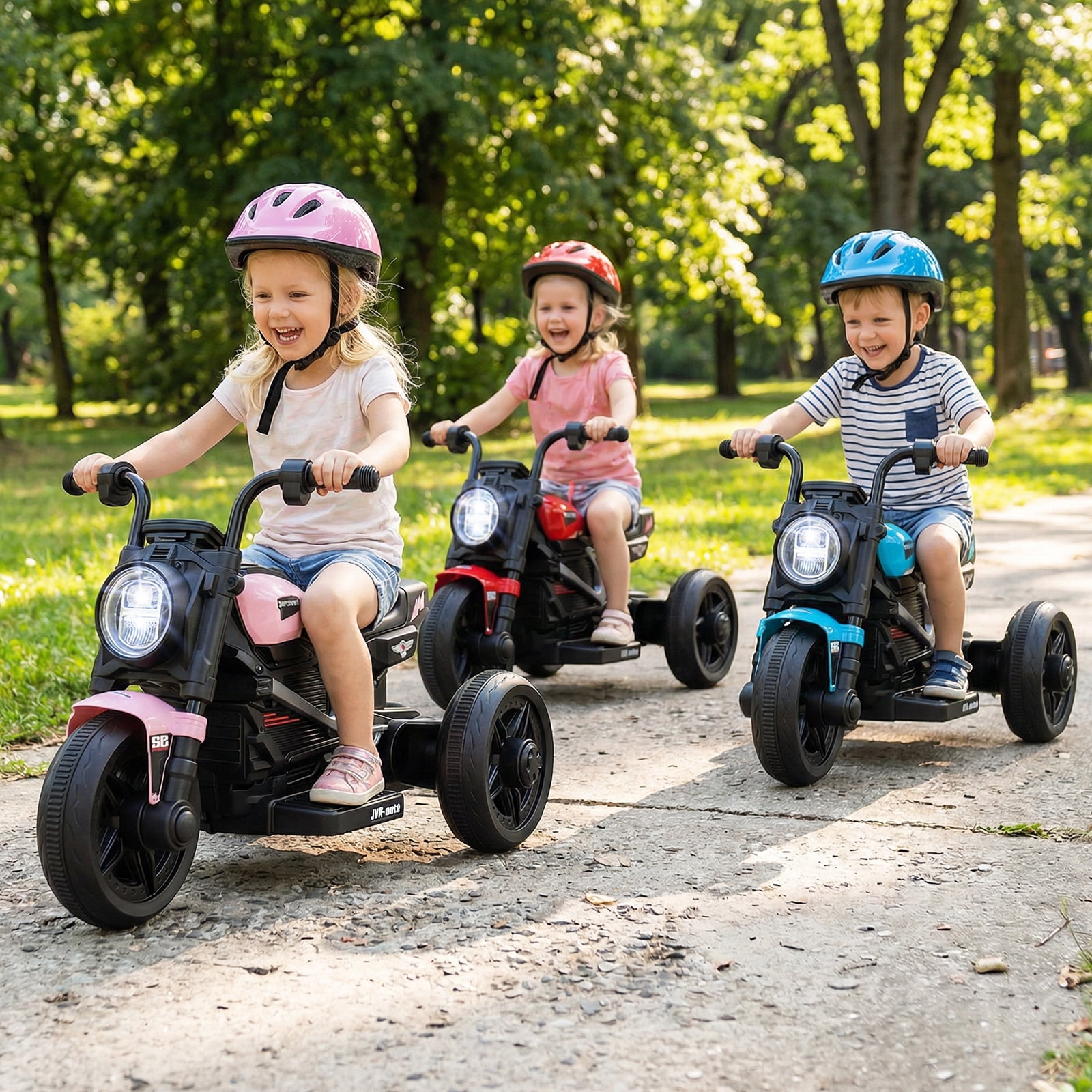 Gymax 6V Kids Motorcycle w/Song Story LED Headlights Accelerator Pedal & 3 Wheels Pink