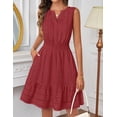 thumbnail image 4 of Merokeety Summer Dress for Women V Neck Flowy Vacation Mini Dress with Pockets Red l, 4 of 5