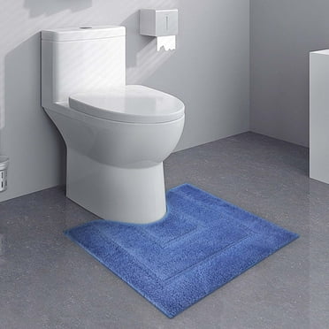 JeashCHAT Bathroom Contour Rug, Solid Color U Shaped Toilet Rug, Non Slip Bath Mat, Soft Water Absorbent Bathroom Mat for Toilet Base, Machine Washable, Blue