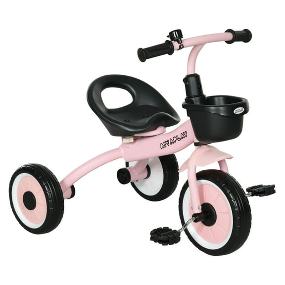 Qaba Kids Tricycle for Toddlers Age 2-5 with Adjustable Seat, Toddler Bike for Children with Basket, Bell, Handlebar Grips, Pink