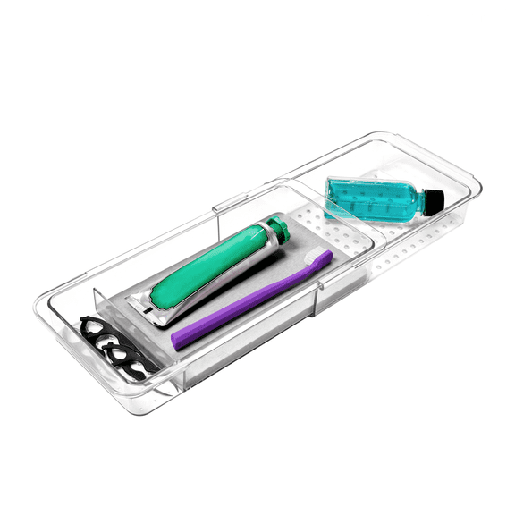 madesmart Expandable Toothbrush Drawer Organizer with Drying Stone, Clear
