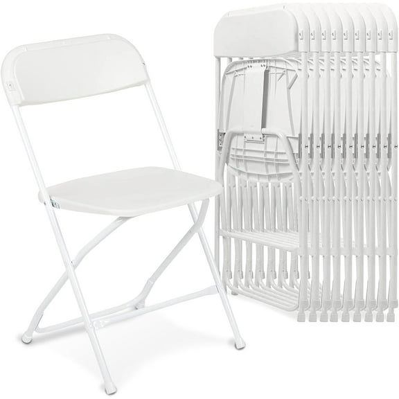 AJP Distributors 10 Pack White 650 lb. Capacity Premium Plastic Folding Chairs Wedding Party Outdoor Indoor Office Meeting House Dinner Diner