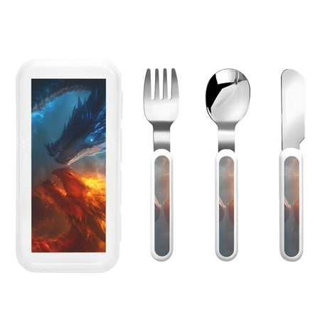 

Salouo Red And Blue Fire Dragon E Pattern 3 Pieces Toddler Utensils Kids Silverware Set Stainless Steel Utensils for Kids Children Safe Spoons Forks & Knife Dishwasher Safe