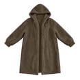 thumbnail image 2 of Plush Fleece Open Front Hooded Coats For Women Winter Warm Long Sleeve Mid-Length Trendy Casual Cardigan S-XXL, 2 of 7