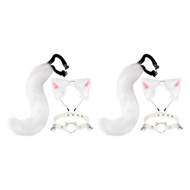 Minnieouse 3Pcs Cat Ear Tail Leather Kits Choker Lolita Halloween Cosplay Costume Blanco Gatito 2piezas