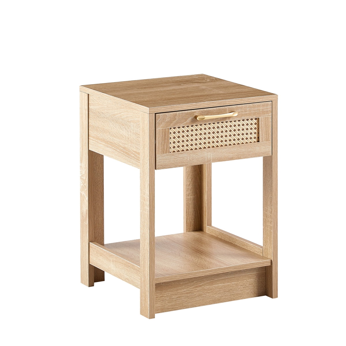 15.75" Rattan End Table with Drawer   Modern Nightstand Side Table for Living Room Bedroom  Natural