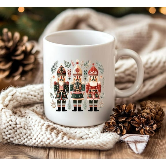 Nordic Nutcracker Ceramic Mug, Folk Art, 11 Ounce Mug 15 Ounce Mug, Christmas Coffee Mug, White Coffee Mug, Christmas Ceramic Mug, Scandinavian Design