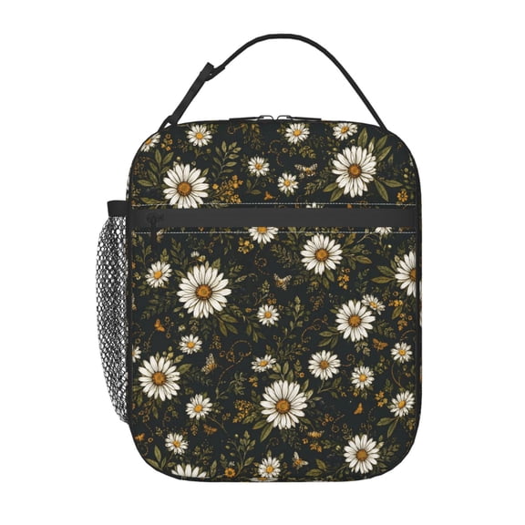 Daisy Bee Floral Lunch Bag Reusable Thermal Lunch Box with Handle for Women and Men