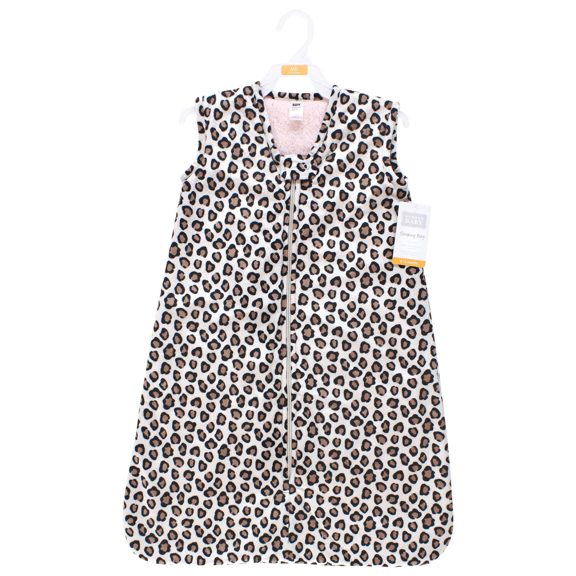 Hudson Baby Infant Girl Plush Faux Fur Sleeping Bag, Wearable Blanket, Leopard Pink, 18-24 Months