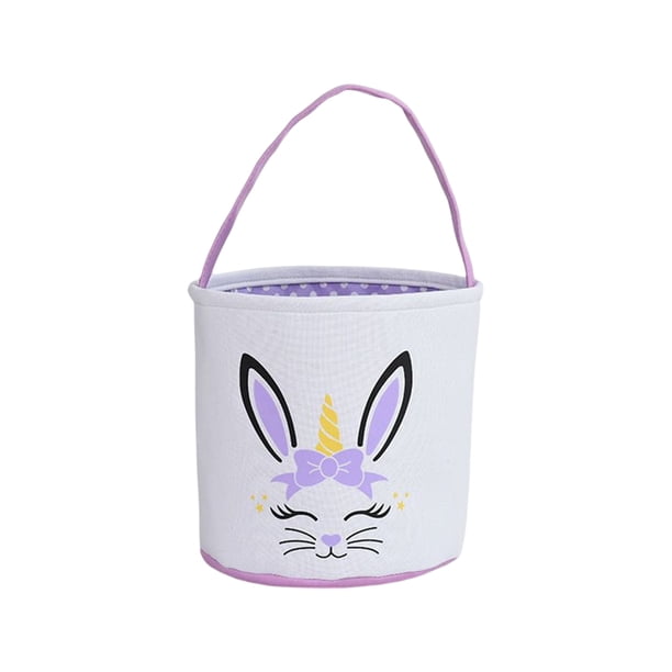 Ounissouiy Bolsa de conejito Canasta de Pascua Conveniencia Cubos de vacaciones Suministros para niños Patrones surtidos decorativos Bolsas con Almacenamiento y organización del hogar Unicore púrpura