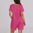 thumbnail image 4 of Womens Rompers for Casual Short Sleeve Jumpsuits V Neck Loose Overall Shorts with Pockets Summer Outfits, S Hot Pink|Short-sleeved, 4 of 8